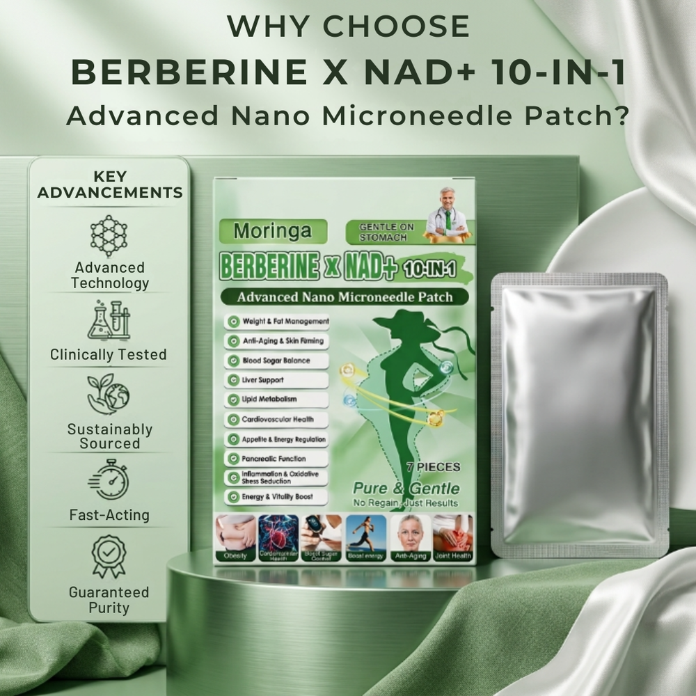 Patch avancé de microneedling nano 10-en-1 au moringa, à la berbérine et au NAD+ | Faites fondre la graisse abdominale tenace et restaurez la fermeté de votre peau en seulement 7 jours